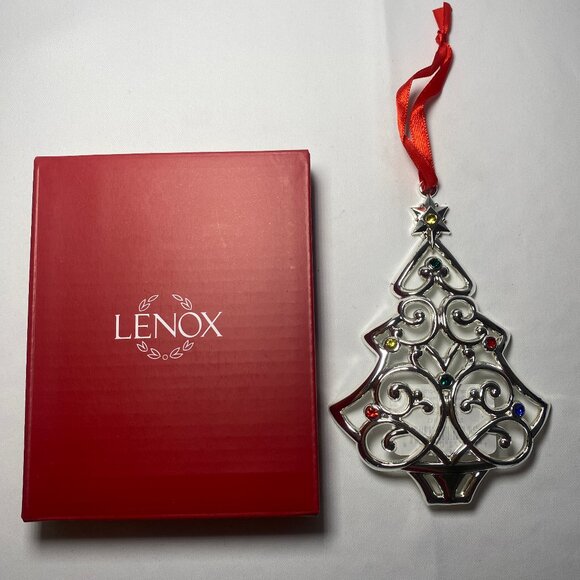 Lenox Sparkle and Scroll Tree Ornament Multicolor Gems Silver 893113 NIP - Picture 1 of 4